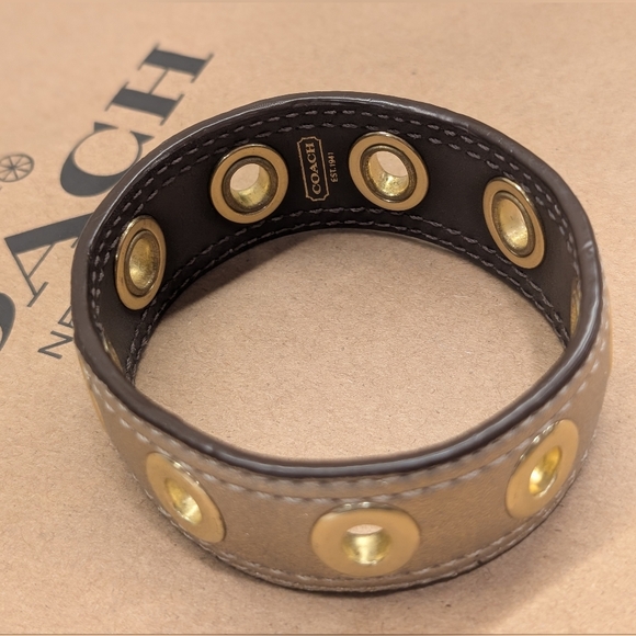 Coach Leather Bracelet - EUC - Gold 2.75 Inch Diameter - Picture 4 of 11
